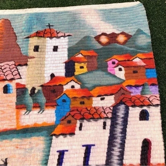Peruvian folk art wool tapestry wool rug